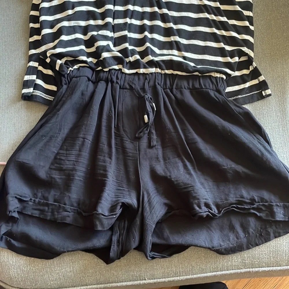 Elevenses Anthropologie Black White Stripe Short Romper